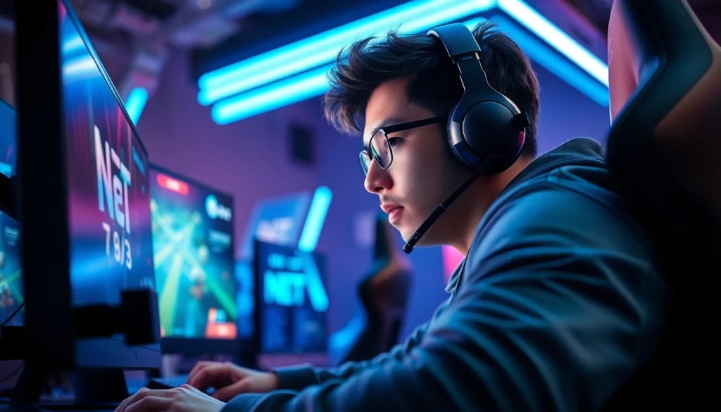 Menggambarkan pemain yang terlibat dalam net77 game, dengan ekspresi fokus dan semangat bermain.