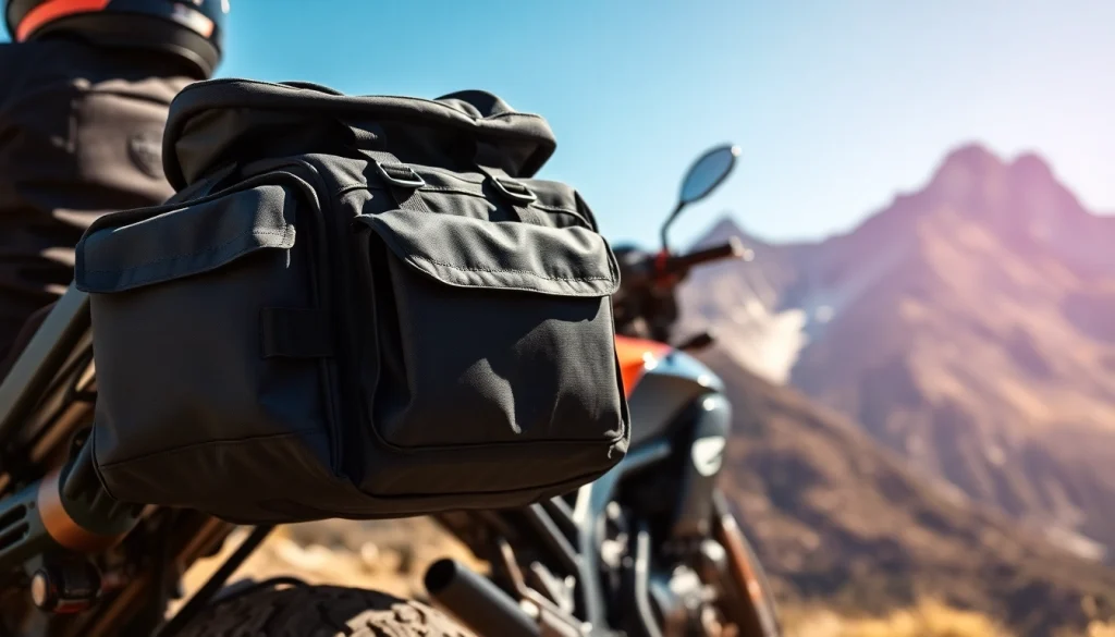 Secure your motorcycle roll bag effortlessly for an adventurous trip with this stylish setup.