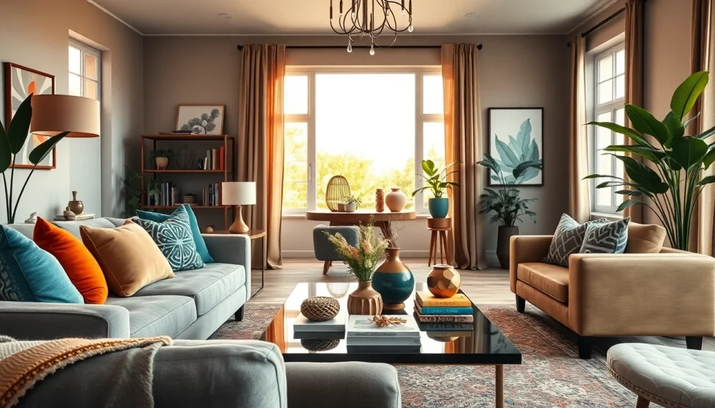 Interior decorator designing a cozy living room with modern and vintage decor elements.