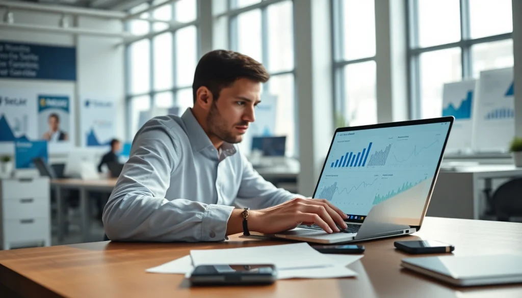 Analyze competitor customer list using market research tools in a modern office.