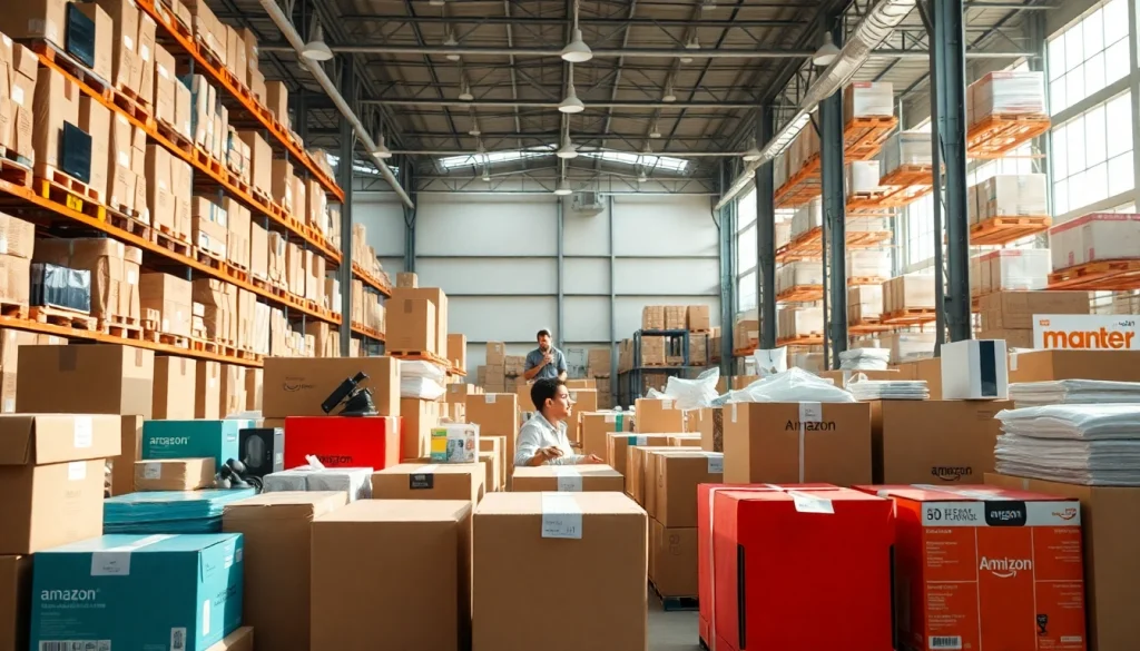 Showcasing amazon wholesale products in a professional warehouse setting.