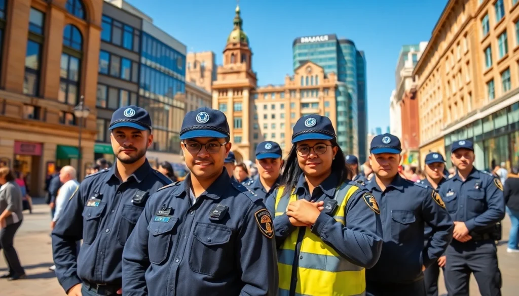 Security Guards Birmingham showcasing a professional team in an urban setting, signifying protection and trust.