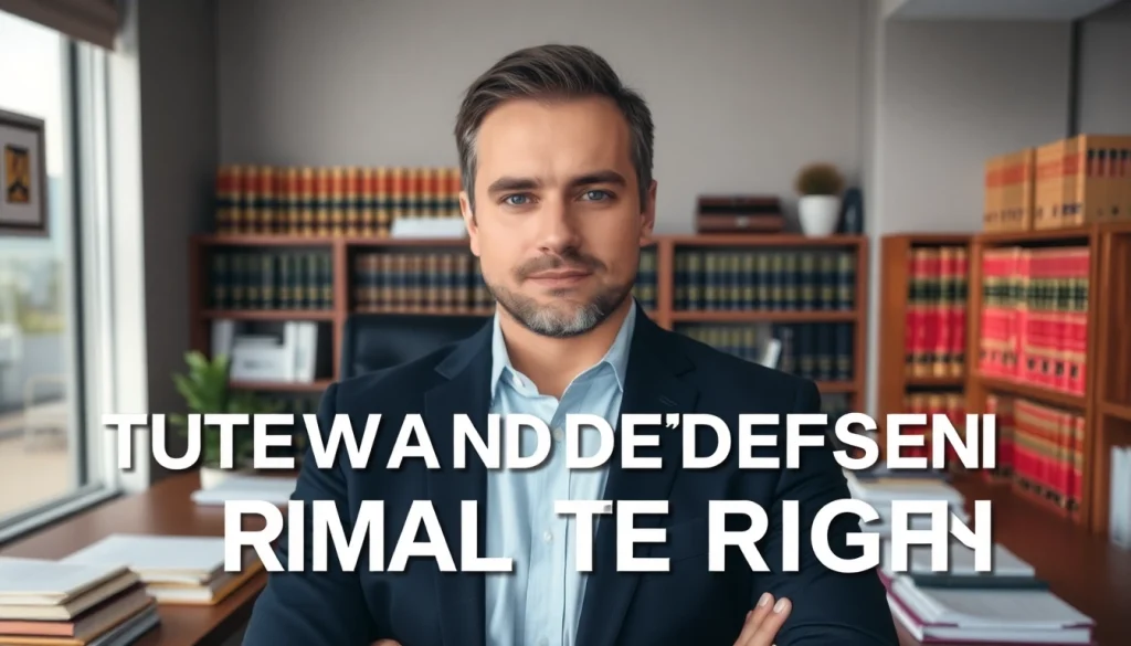 Confident Tampa Criminal Defense Attorney in a professional office setting, surrounded by legal resources.