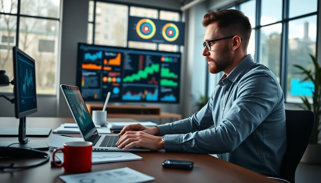 Engaging WordPress developer near me creating designs in a modern office environment.