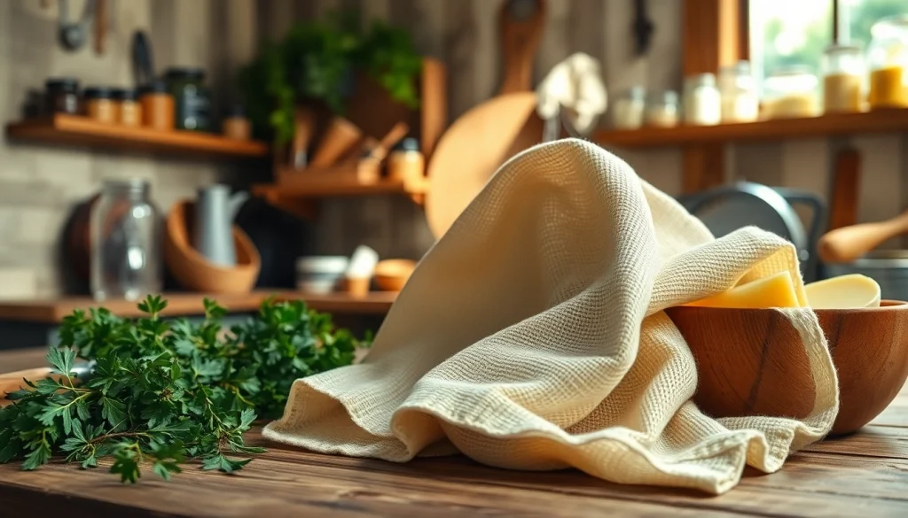 Kaasdoek in a cozy kitchen setting with fresh ingredients showcasing its versatile use.
