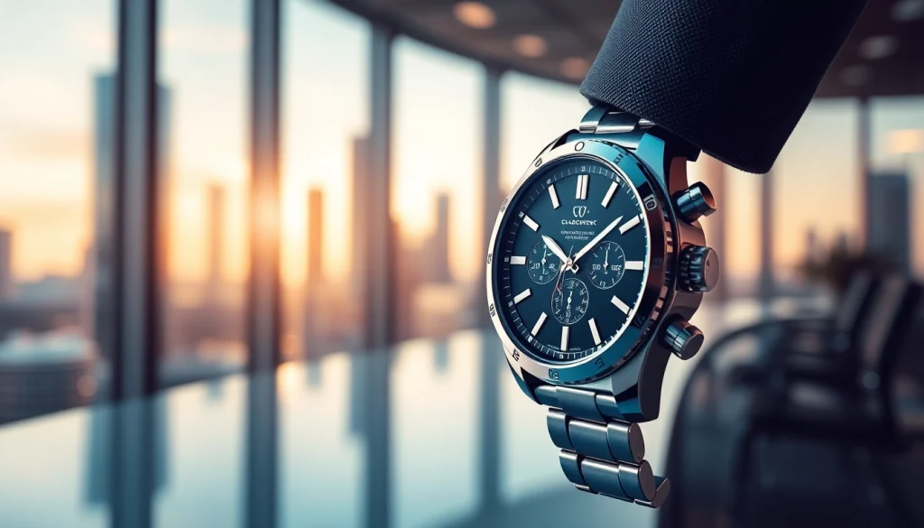 Herren Armbanduhr in eleganter Büroumgebung, zeigt stilvolles Design und Details.