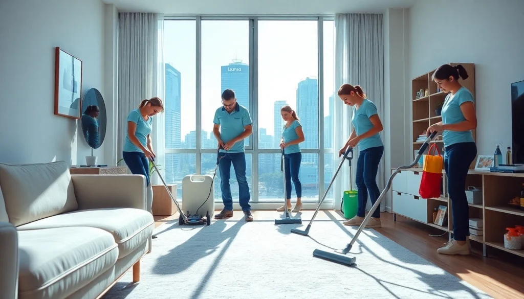 Efficient bond cleaning brisbane team ensuring a spotless apartment with professional tools.