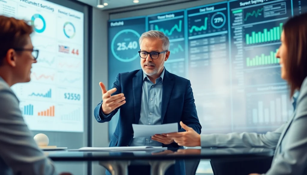 Purchasing consultant discussing strategies in a professional office environment.