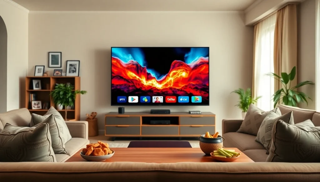 Regardez des chaînes de Code iptv sur un téléviseur moderne dans un salon contemporain.
