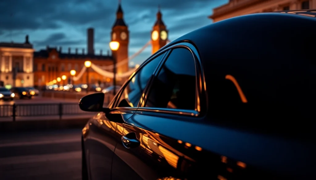 Experience premium chauffeur service London with a luxurious vehicle in a vibrant city setting.