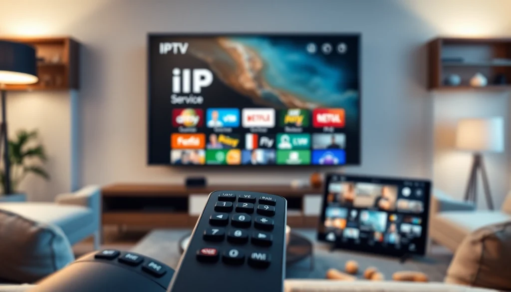 Comprar IPTV en una interfaz moderna en un televisor en un ambiente acogedor.