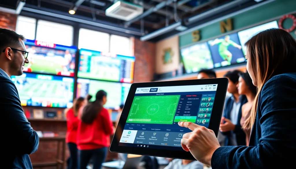 Betting experience showcasing the nouveau site de paris sportif with engaged users in a modern environment.
