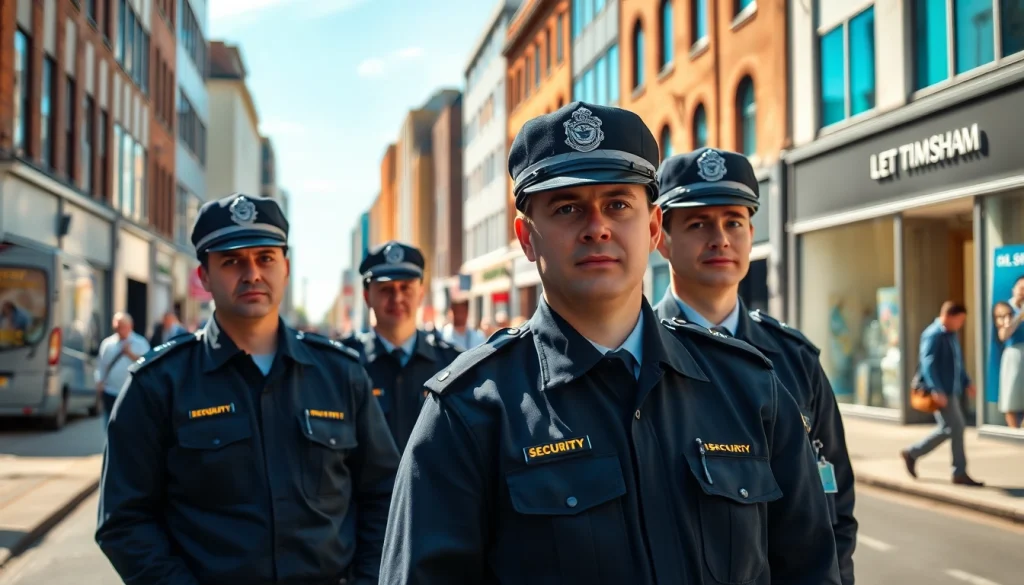 Secure and vigilant Security Guards Birmingham monitoring a bustling street.