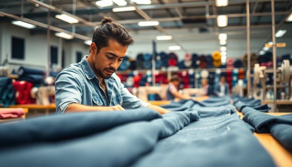 Experience expert craftsmanship as jeans garment manufacturers skillfully create high-quality denim pieces.