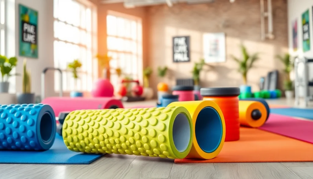 Shop durable foam rollers displayed in a bright fitness studio to enhance your workout routine.