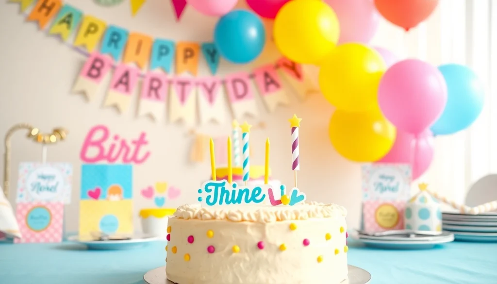 Celebrate a customizable birthday party with a colorful table setup filled with personalized decorations.