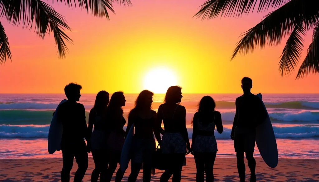 Engaging moments during a trip to travel with friends at a scenic beach sunset.