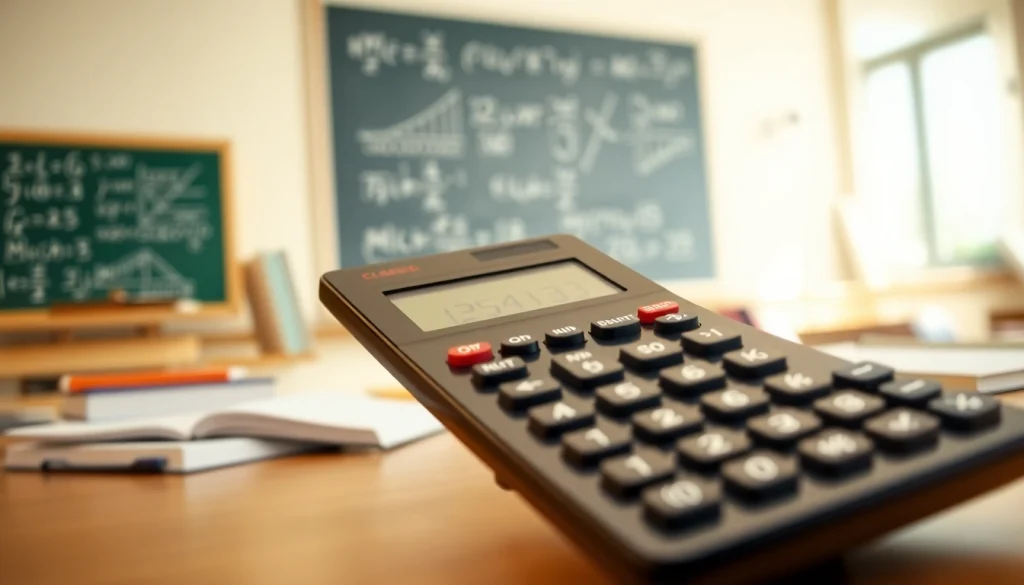 Interactive scientific calculator with advanced functions showcased in an educational setting.
