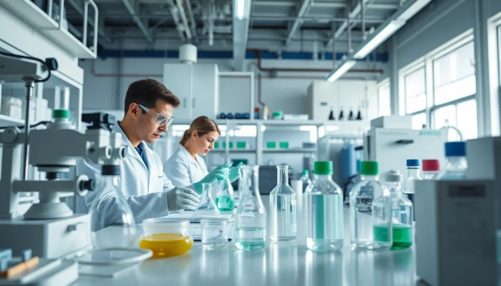 HPMC manufacturer analyzing samples in a professional laboratory setting with bright lighting