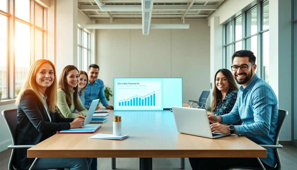 Discussing strategies for optimizing secondary keywords in a vibrant team meeting.