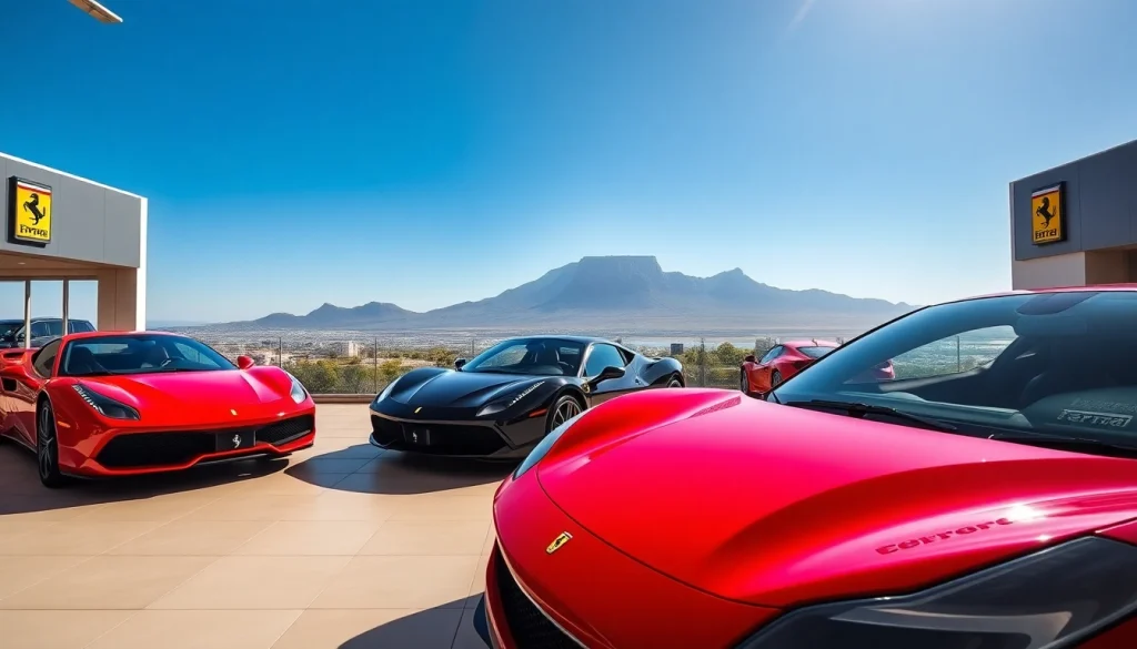 Buy Ferrari Approved vehicles Cape Town displayed in a luxurious showroom with Table Mountain view.