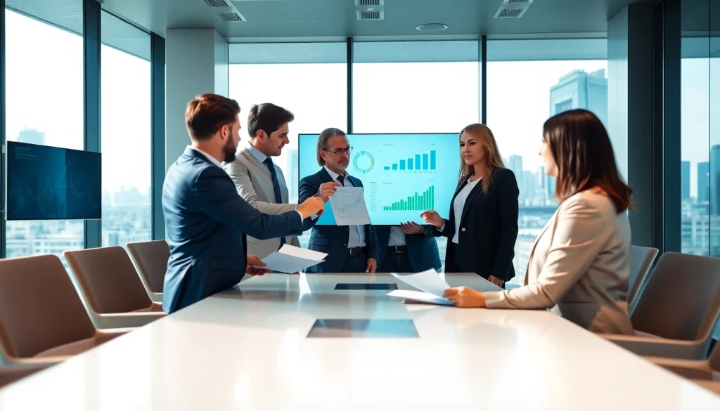 Analyze international VAT registration documents with professionals in a modern meeting room setting.