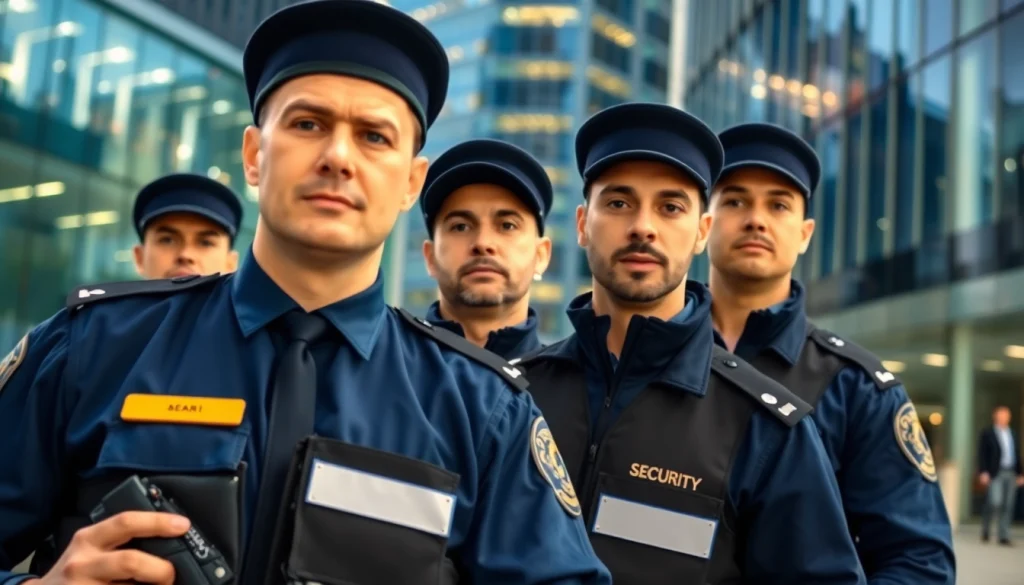 Secure and professional Security Guards Birmingham standing vigilant in an urban backdrop.