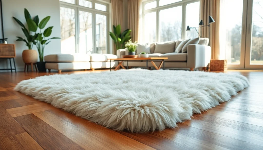 Enhance your space with a stunning double sheepskin rug on a hardwood floor, highlighting its luxurious texture.