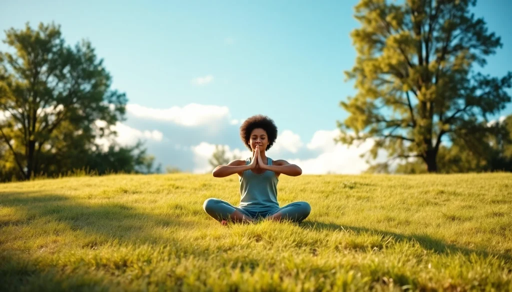 Practicing yoga outdoors to cope with dealing with anxiety in a serene environment.