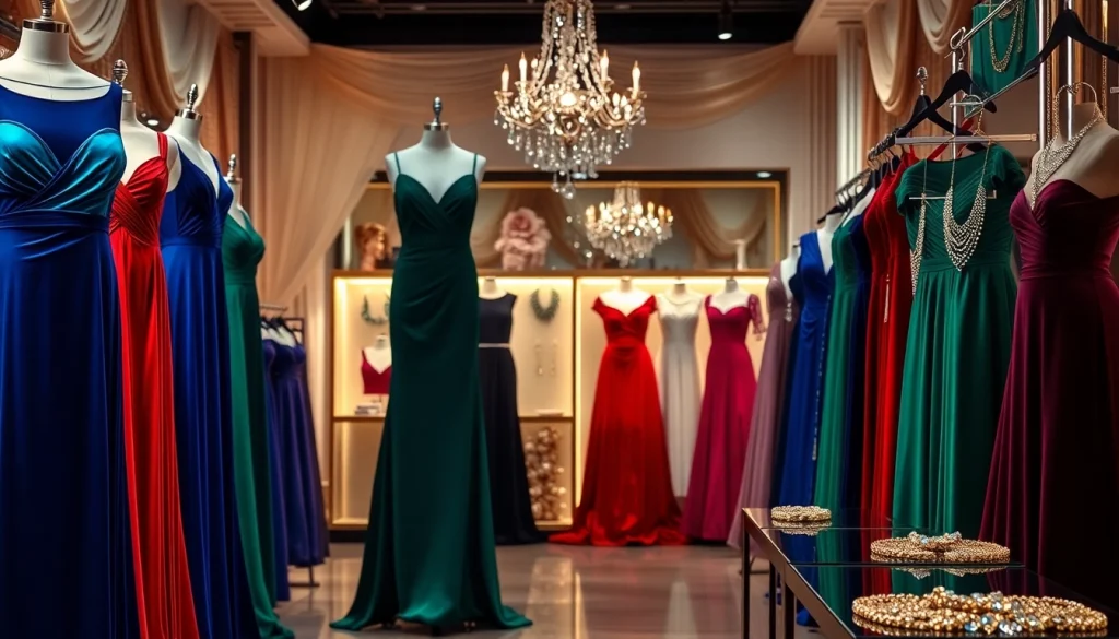 Showcasing stunning Evening Dresses perfect for formal occasions in a boutique.