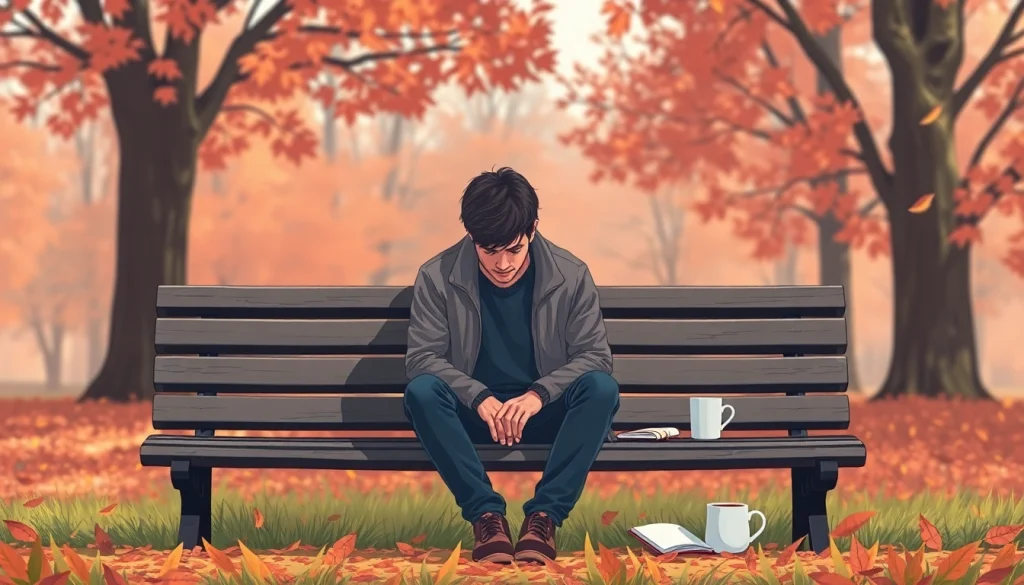 Reflect on a relationship breakup amidst autumn leaves and serene surroundings.