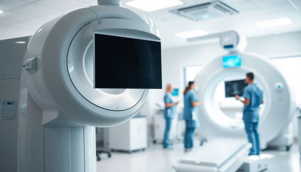 Showcase of medical parker innovations in a bright, professional imaging room.