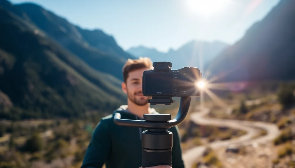 Filming with a gimbal for smooth, stable video in an outdoor landscape