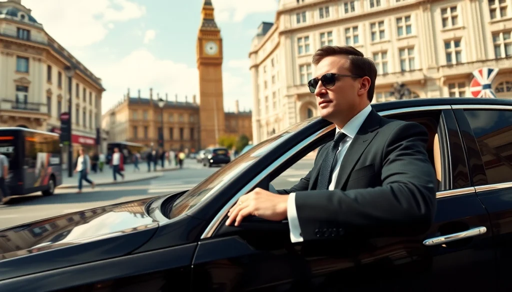 Experience the elegance of a london chauffeur service with a luxurious sedan and iconic landmarks.