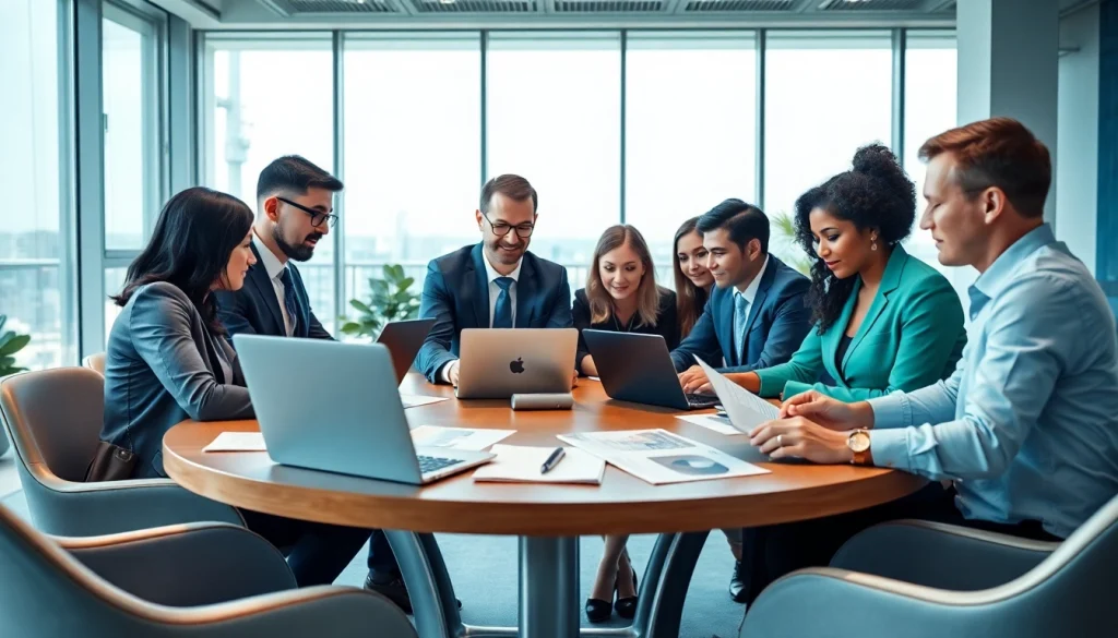 Analyze software solutions on https://digitalsoftwaremarkett.com with professionals in a modern office.