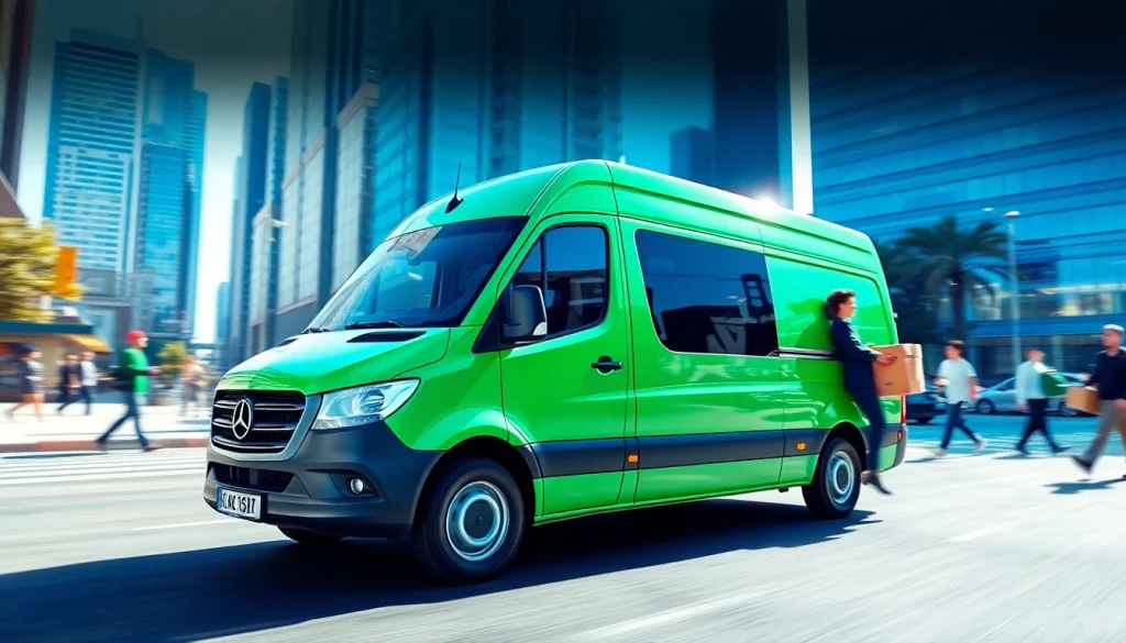 Efficient same day courier delivery van in a busy urban environment