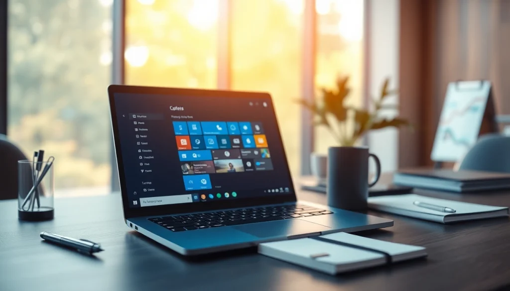 Microsoft-Anwendung auf einem Laptop in einem modernen Büro mit natürlichem Licht.