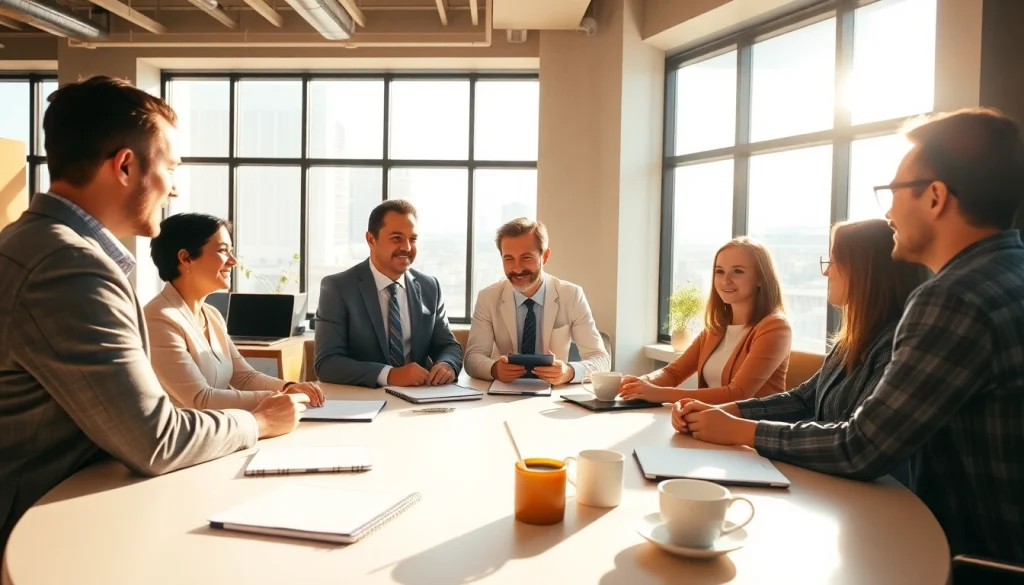 Business coach near me guiding a team in a modern office setting with an engaging approach.