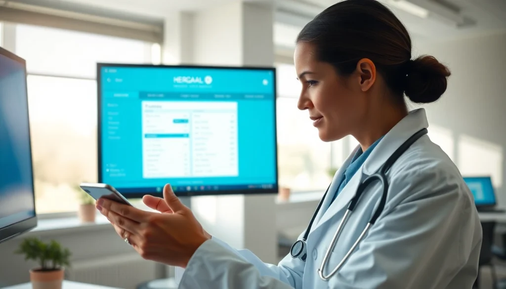 Streamlined eprescribing software efficiently used by a healthcare provider in a bright clinic.