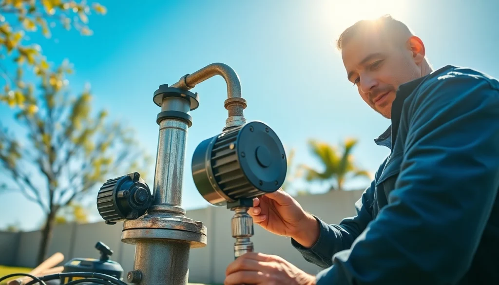 Executing well pump replacement with a technician demonstrating careful installation.