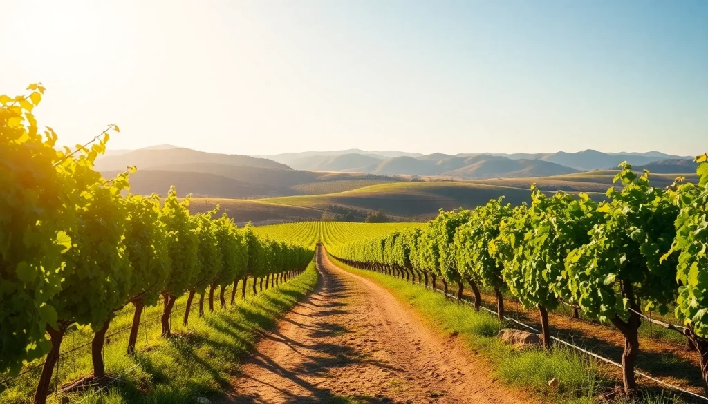 Explore the picturesque vineyards of Clarksburg, CA, showcasing autumn hues and inviting pathways.